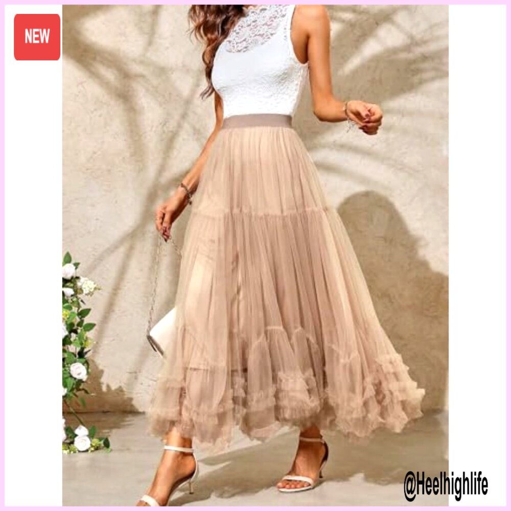 Women's Maxi Tulle Skirt in Blush - Picture 5 of 6